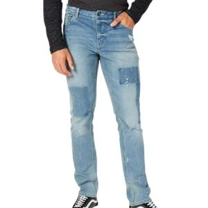 American Rag Mens Jean 32x30 Drift Wash Paint Splatter Slim Stretch Blue